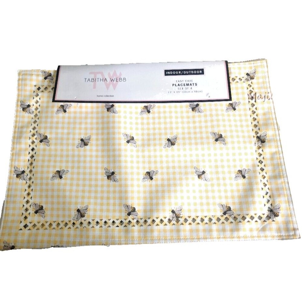 Tabitha Webb Bumblebee Bees Spring Placemats Gingham Plaid Yellow Cut Work